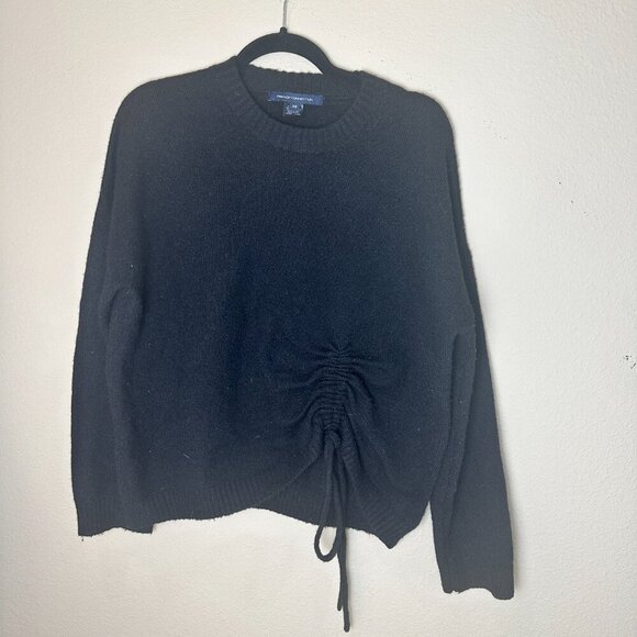 FRENCH CONNECTION Ruched Tie Front Crew Neck Sweater Size XS Black - Picture 2 of 9